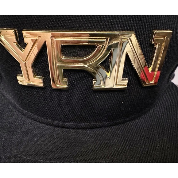 YRN Migos NWT Metal Gold Logo Adjustable Snapback Black Cap Hat Wool Blend - Picture 2 of 6